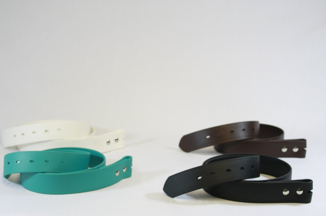 Group of BioThane Belts (Strap Only) in White, Brown, Teal, and Black